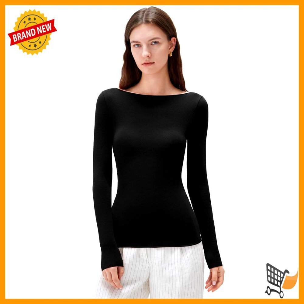 Cashmere Modal Boat Neck Fitted Long Sleeve Shirt Y2K Chic Minimal Basic Top